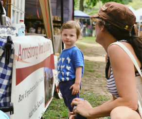 mom and son at the market