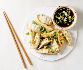 Potstickers, Chopsticks and soy sauce