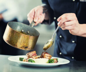 Chef plating food