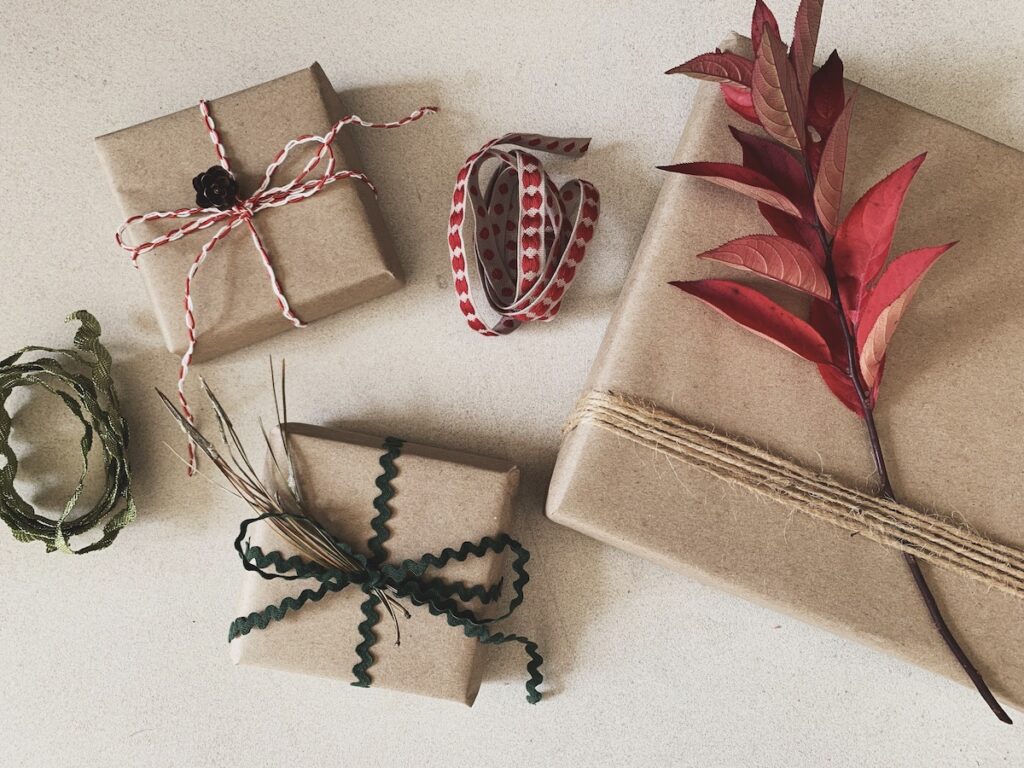 Gifts wrapped in brown paper