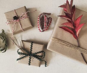 Gifts wrapped in brown paper