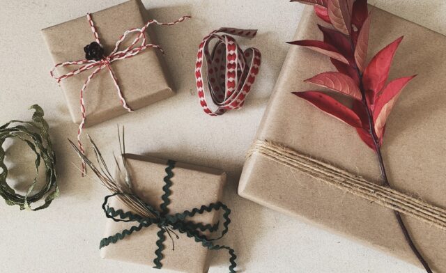 Gifts wrapped in brown paper